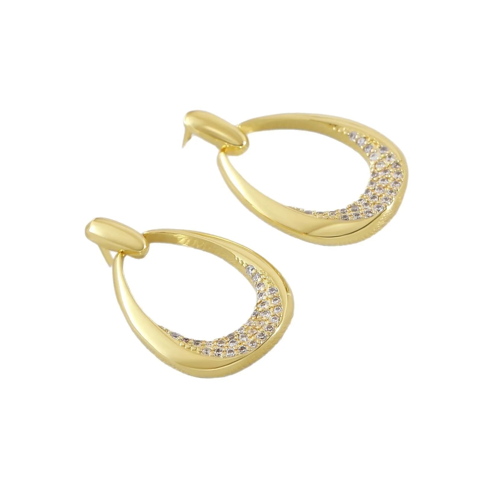 Geometric drop-shaped women's earrings with zircon design and yellow gold electroplated finish