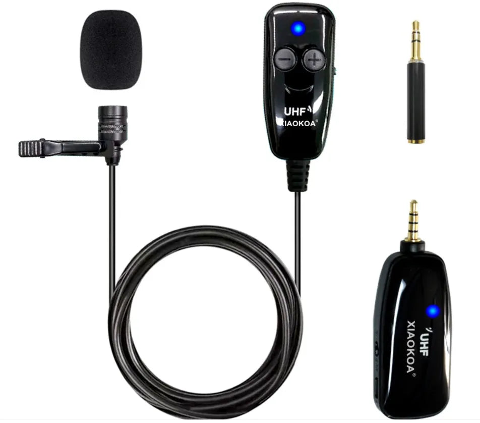Black lavalier lapel microphone with 3.5mm jack plug for mobile phone voice recording