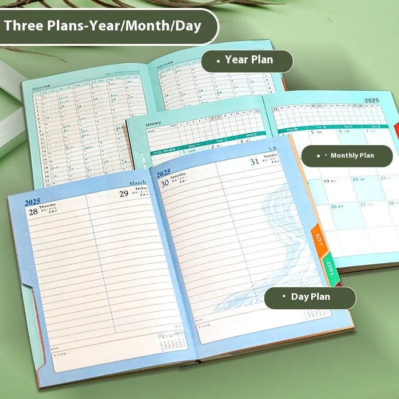 A5 striped PU leather business notepad open on a desk, showing thickened paper, available in eight colours.