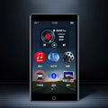 Black Ruizu H1 MP3 MP4 player with 4-inch touch screen showing music library