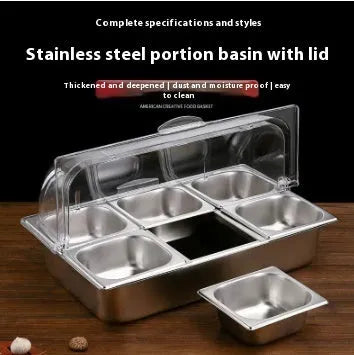Stainless steel commercial dining plate display box with lid and multiple compartment configuration options