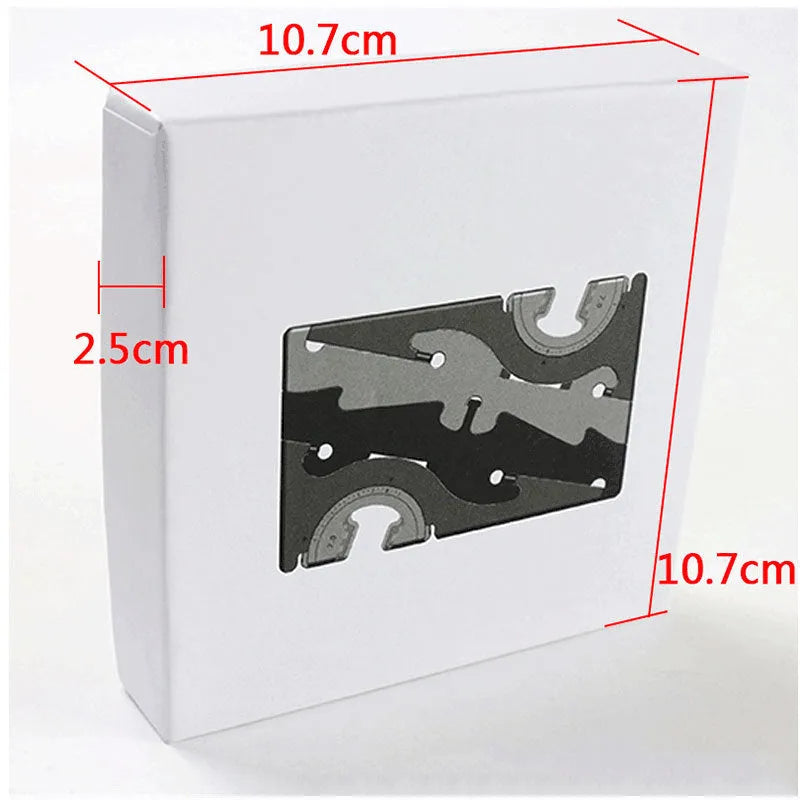 Black plastic card type mobile phone holder for desktop use on a wooden desk