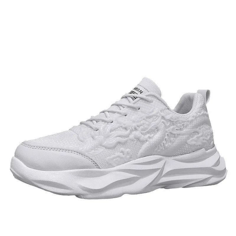 Casual Loong breathable sneakers in a dragon pattern colourway with a fly knit upper and rubber sole.