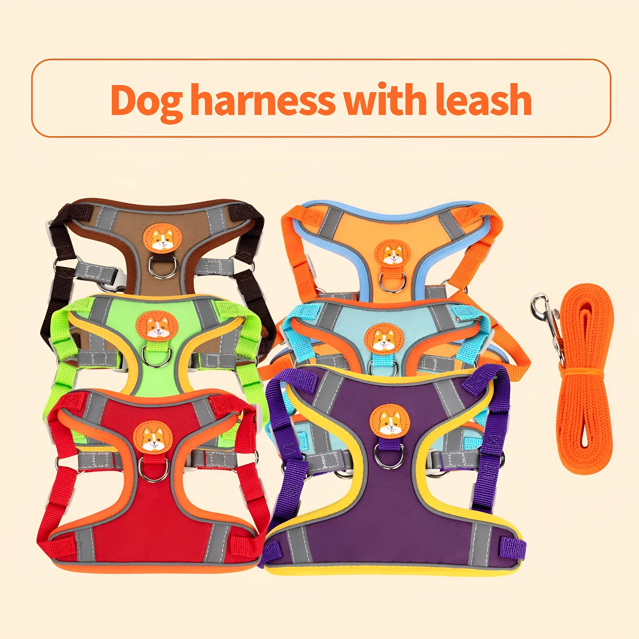 Purple adjustable dog harness with haulage rope and anti-breaking vest design