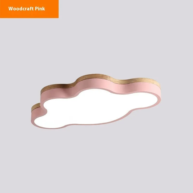 Cloud shaped LED ceiling light with wooden frame in choice of colours