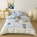Cute Schnauzer dog pattern on a complete cotton bedding set with embroidery details