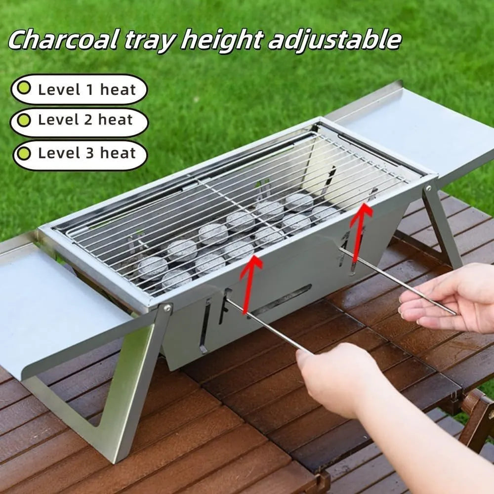 Small metal foldable portable charcoal grill for outdoor camping and picnics