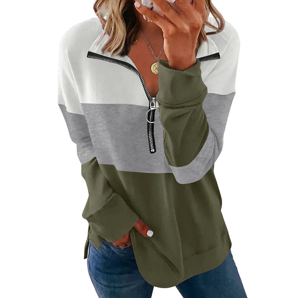 Women's loose fit long sleeve leopard print polyester sweater showing colour options