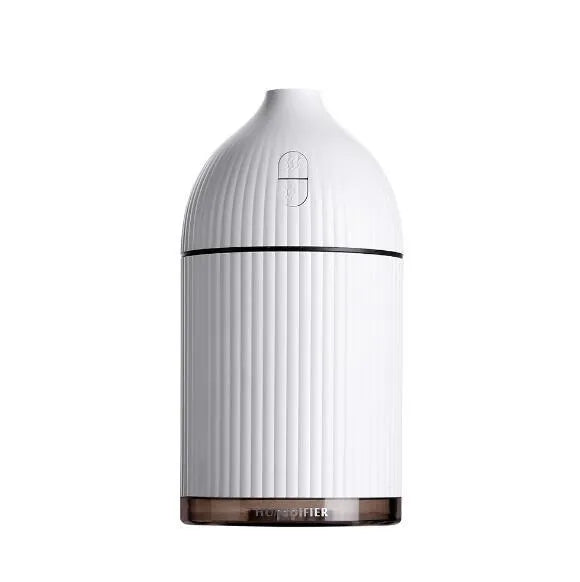 White ultrasonic aromatherapy diffuser with humidifier function and LED light, 80mm diameter