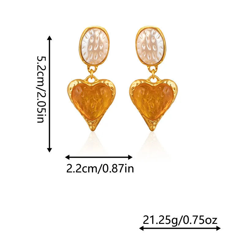 Silver needle pleated oval love heart stud earrings in green, purple, red, and yellow and white colours.