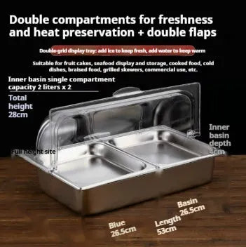 Stainless steel commercial dining plate display box with lid and multiple compartment configuration options