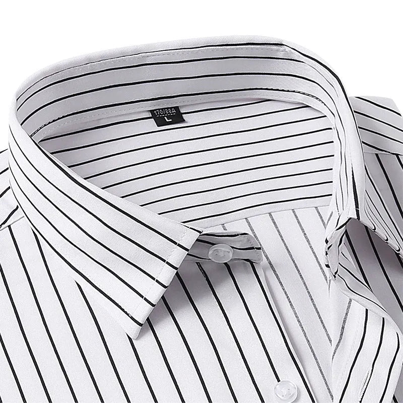 Men's slim fit striped business shirt in polyester blend with long sleeves for formal workwear