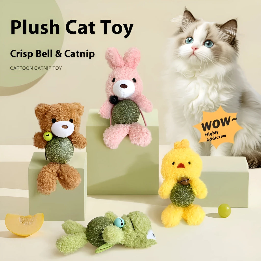 15cm plush catnip ball toy with mint scent and bell in brown bear design