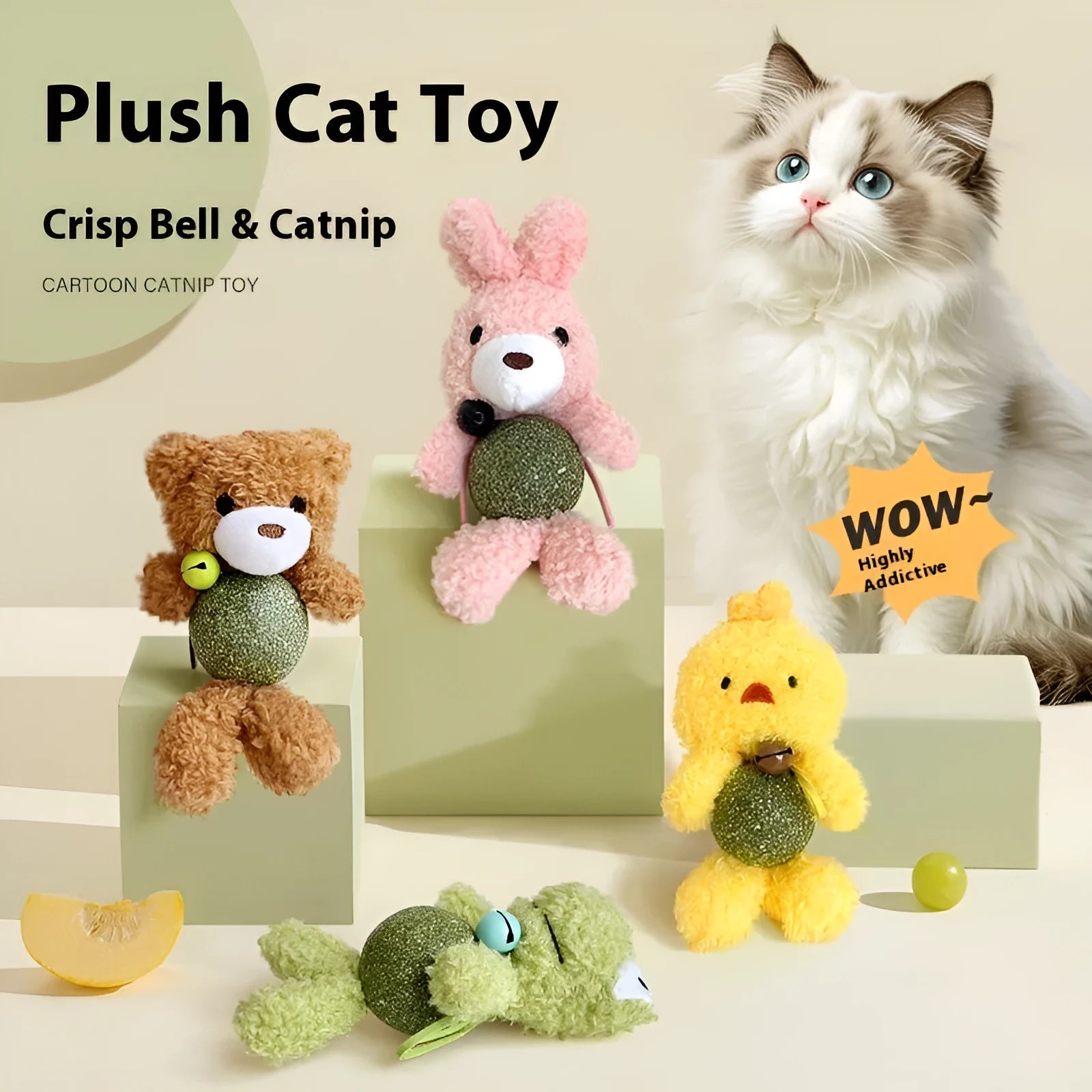 15cm plush catnip ball toy with mint scent and bell in brown bear design