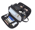 Men's black PU leather toiletry bag for travel storage of grooming essentials