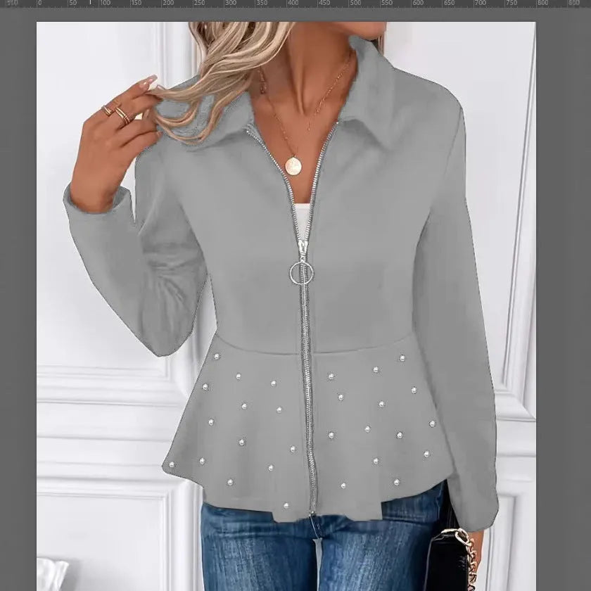 Women's loose fit coat with beaded zipper and ruffle hem in regenerated cellulose fibre blend