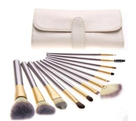 Persian makeup brushes with rice white bristles and champagne handles in a set