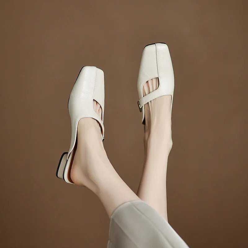 British style men's square toe outdoor slippers in black, beige, or silver with a rubber sole.