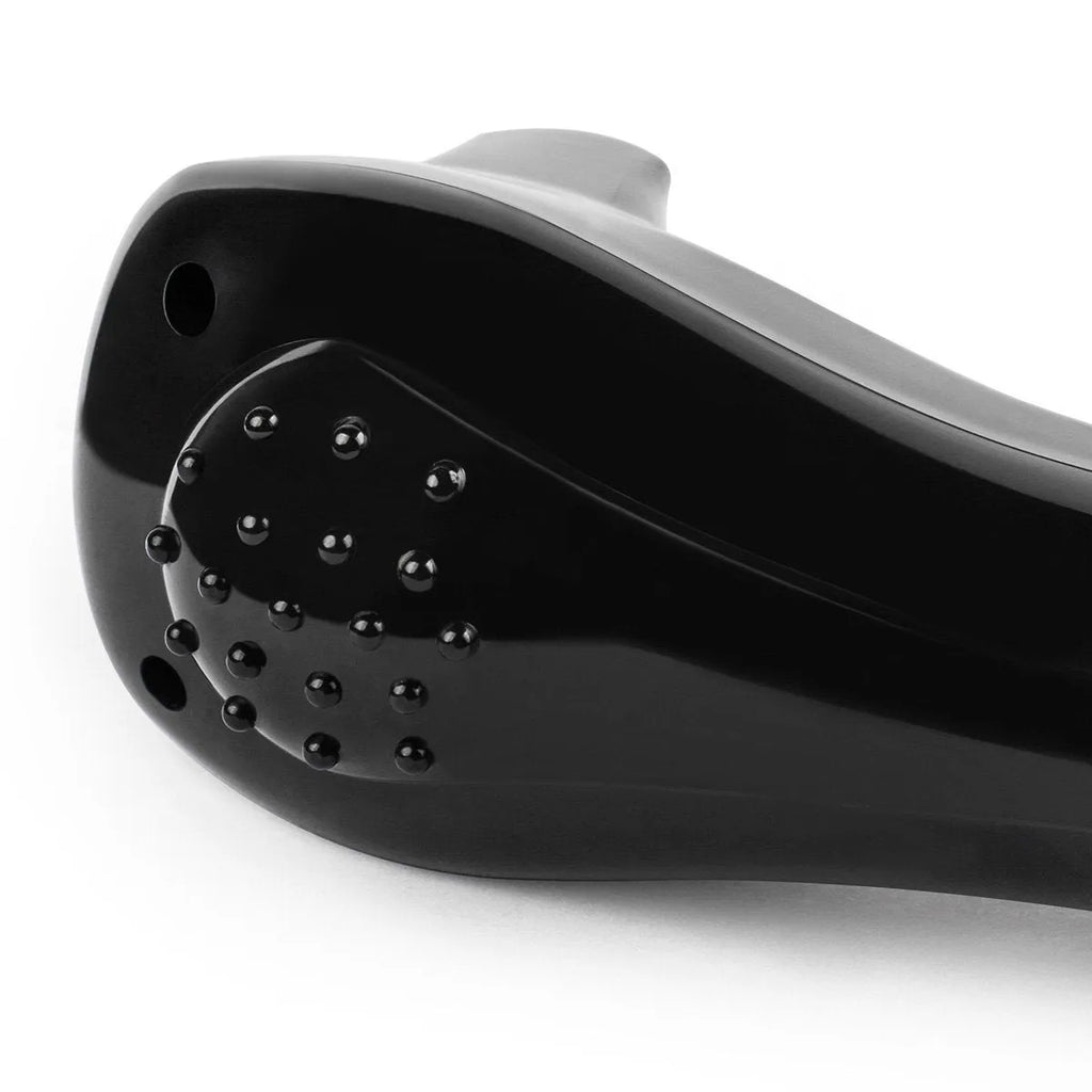 Black folding body electric shaver for personal grooming, shown in open and closed positions.