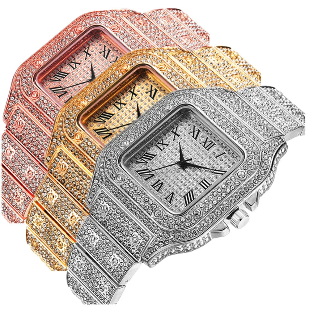 Square dial Roman numeral quartz watch with black mesh band and matching bracelet and necklace jewellery set