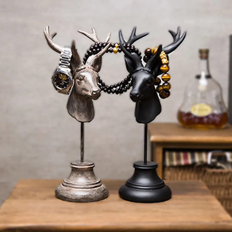 Natural resin animal sculpture home decoration in black, white, or wood colour, 32cm tall.