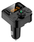 Black BT36B car MP3 Bluetooth player with display, plugged into a car cigarette lighter socket.