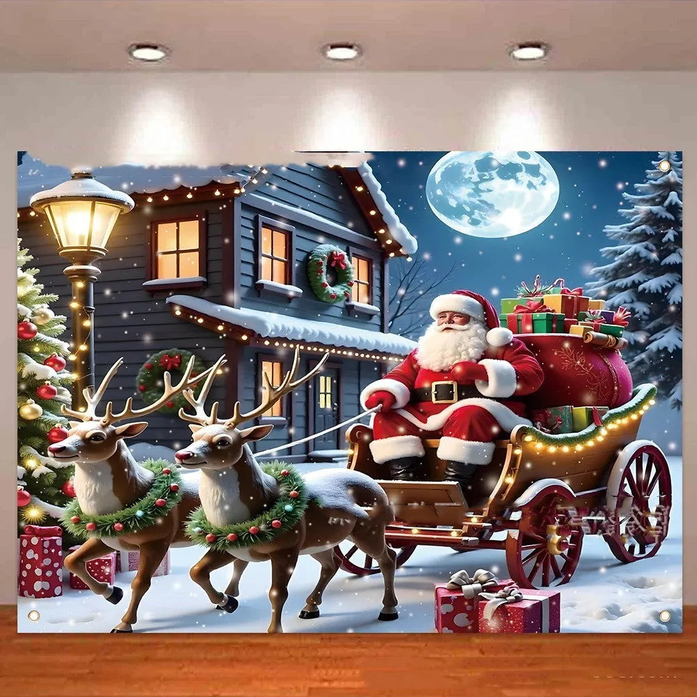 Santa Claus Christmas banner with gift design measuring 210 by 150 cm