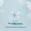 S925 silver necklace with crystalline ice rain butterfly pendant on an adjustable O-ring chain.