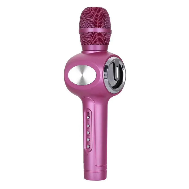 Yaerjia E108 mobile karaoke microphone in black, gold, or pink with built-in speaker