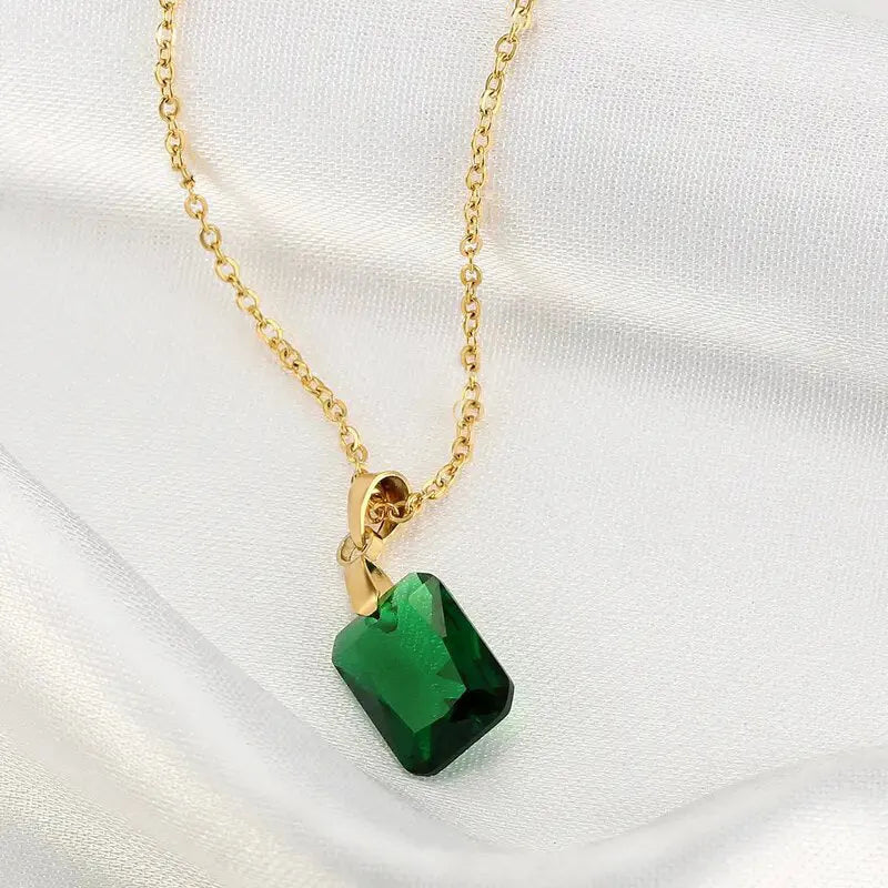 Copper geometric rectangular pendant necklace with quadrilateral details on an O-ring chain