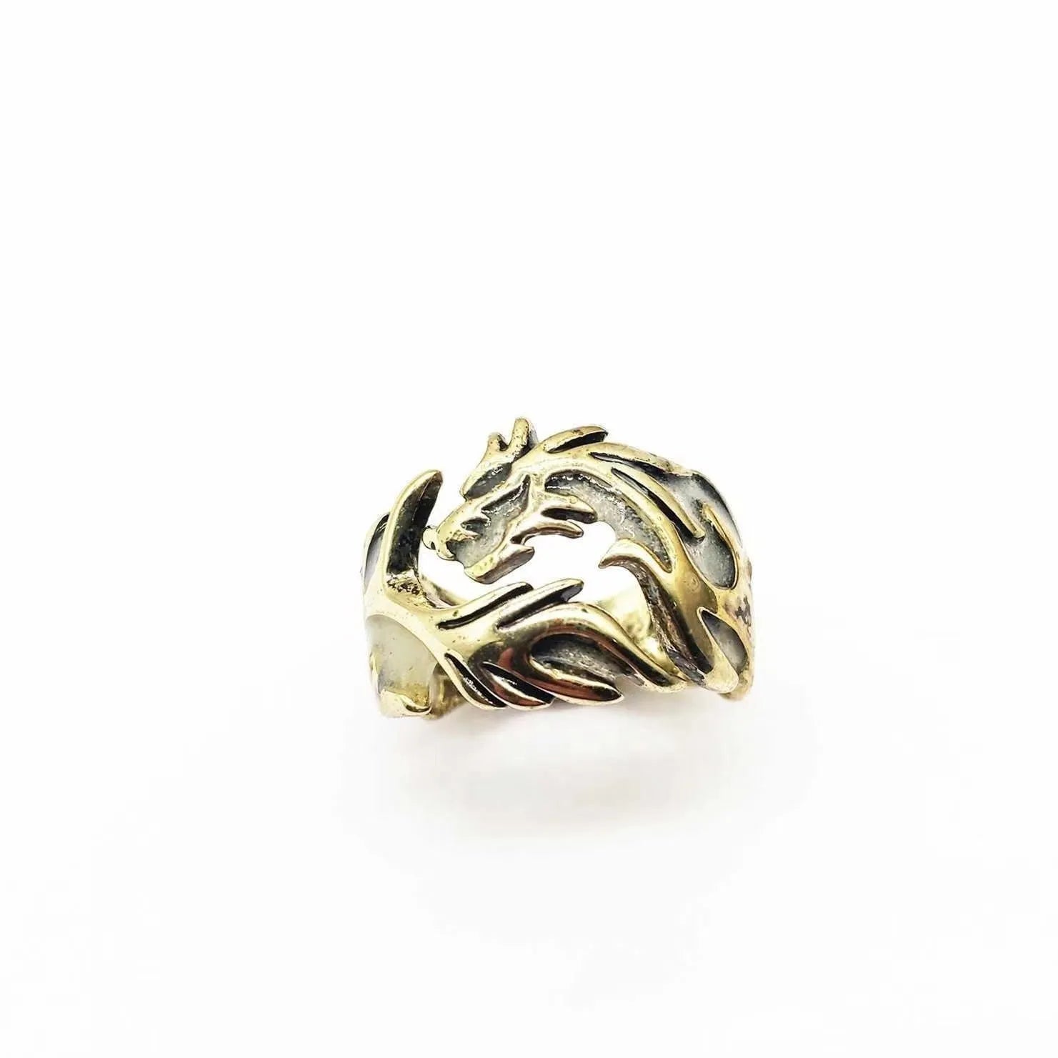 Adjustable Chinese dragon pattern ring with antique silver blue and green electroplated finish