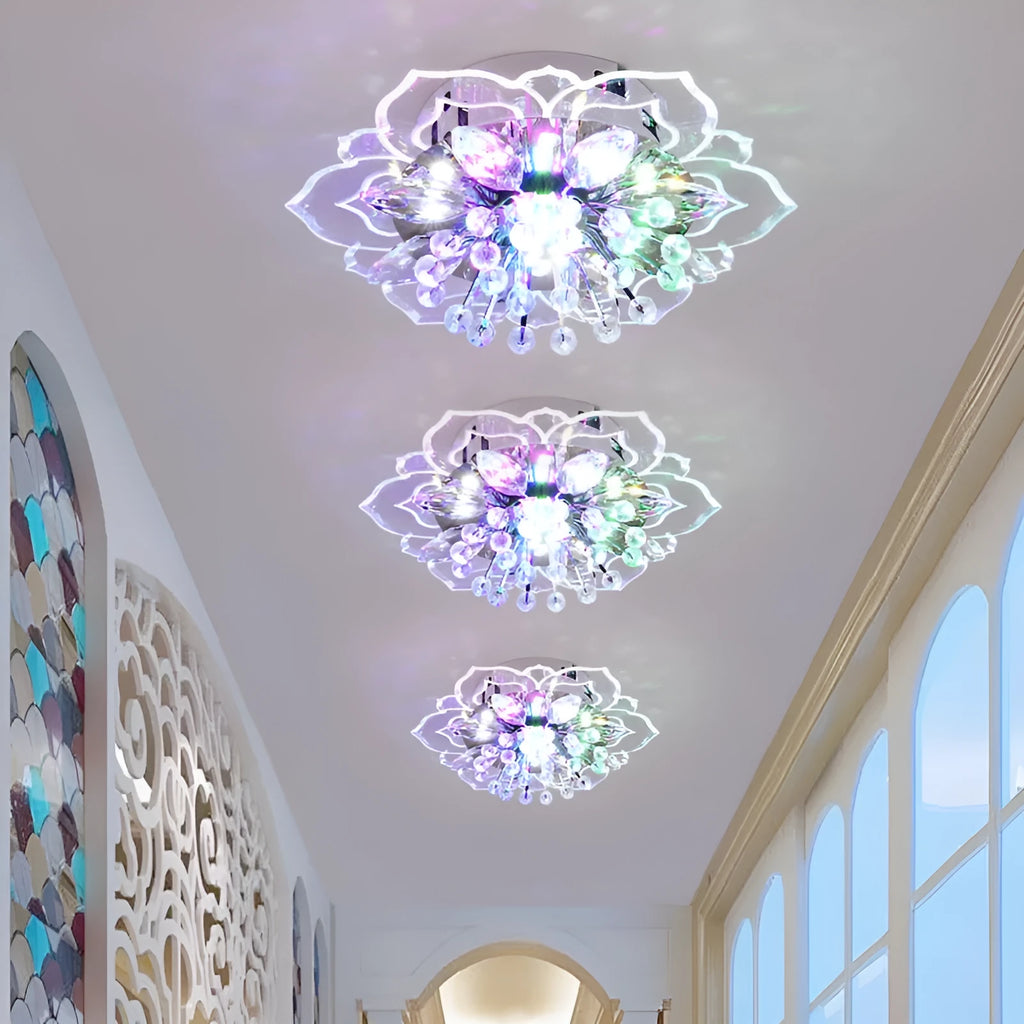 Small modern crystal ceiling lamp with flower-shaped shade and LED light for rooms up to 10 square metres