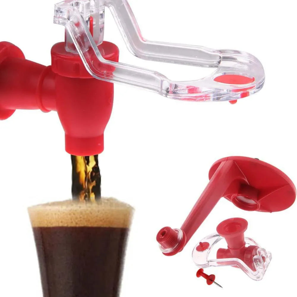 Red plastic Magic Tap soda drink dispenser for 2-litre bottles