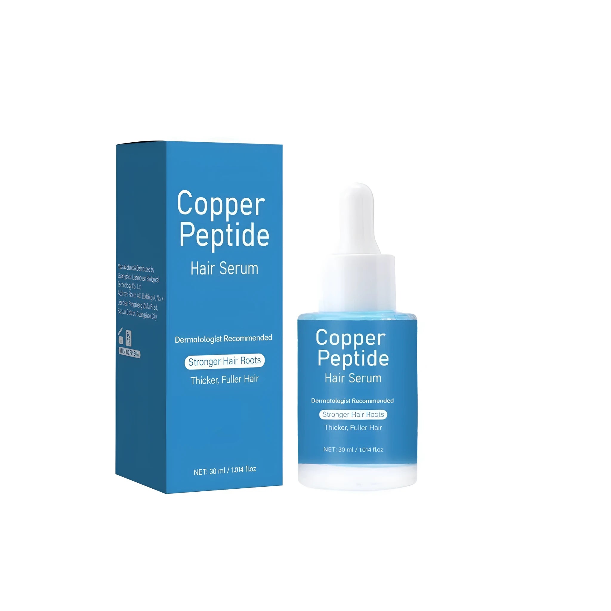 30ml copper peptide hair care oil bottle with pump dispenser, 38.5mm wide.