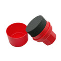 Hand-held car tyre polishing sponge brush with black high-density sponge and a grey PP handle, shown with a separate white lid.