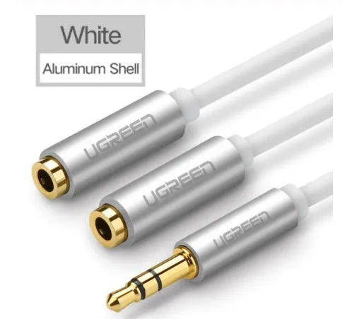 Short black 3.5mm earphone replacement cable with gold-plated plugs on a grey background