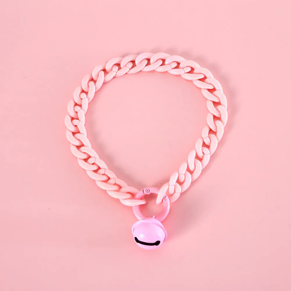Adjustable pet collar with plastic macaron pendant in candy colours for cats, dogs, and rabbits