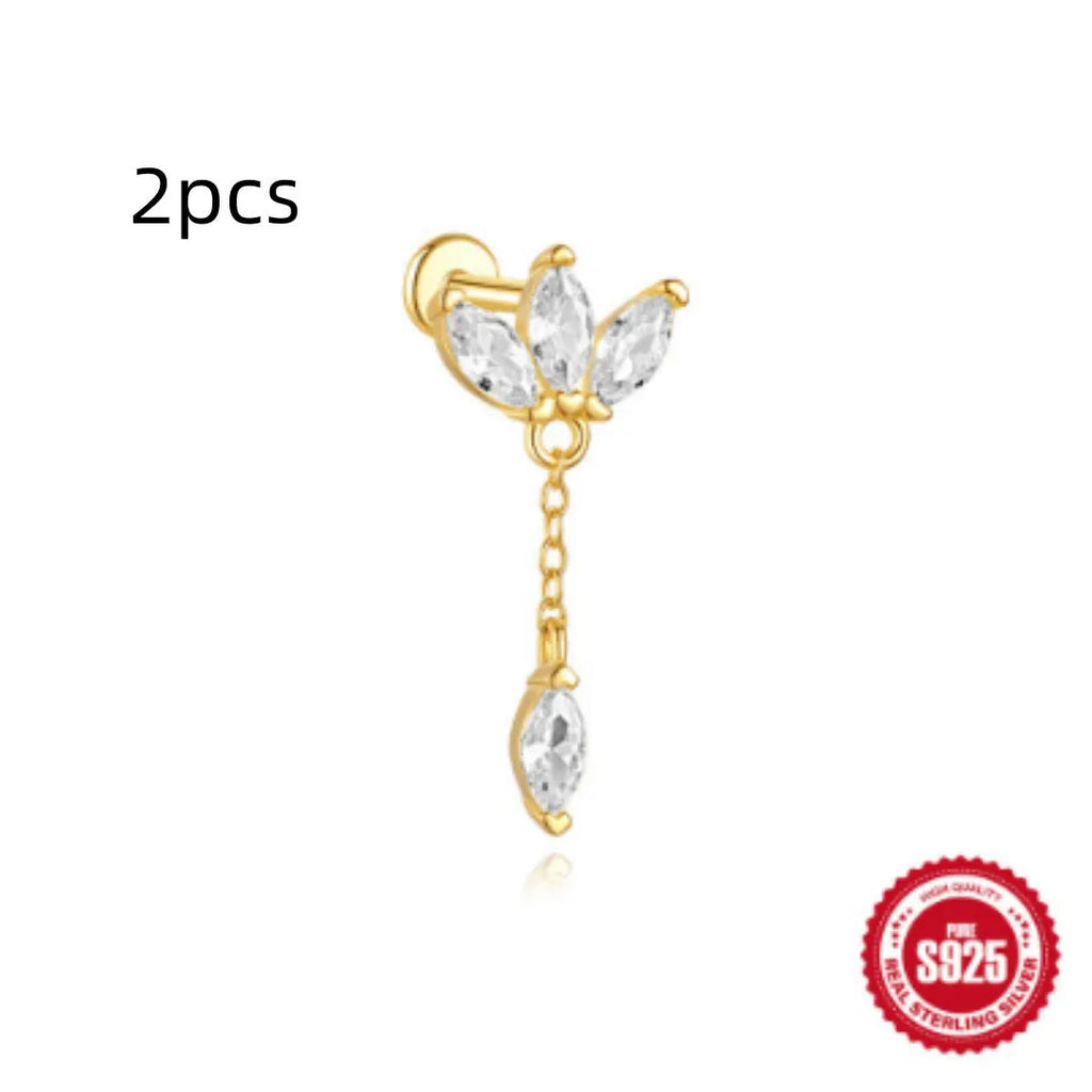 S925 sterling silver water drop earring with a flat spiral puncture design in a gold electroplated finish.