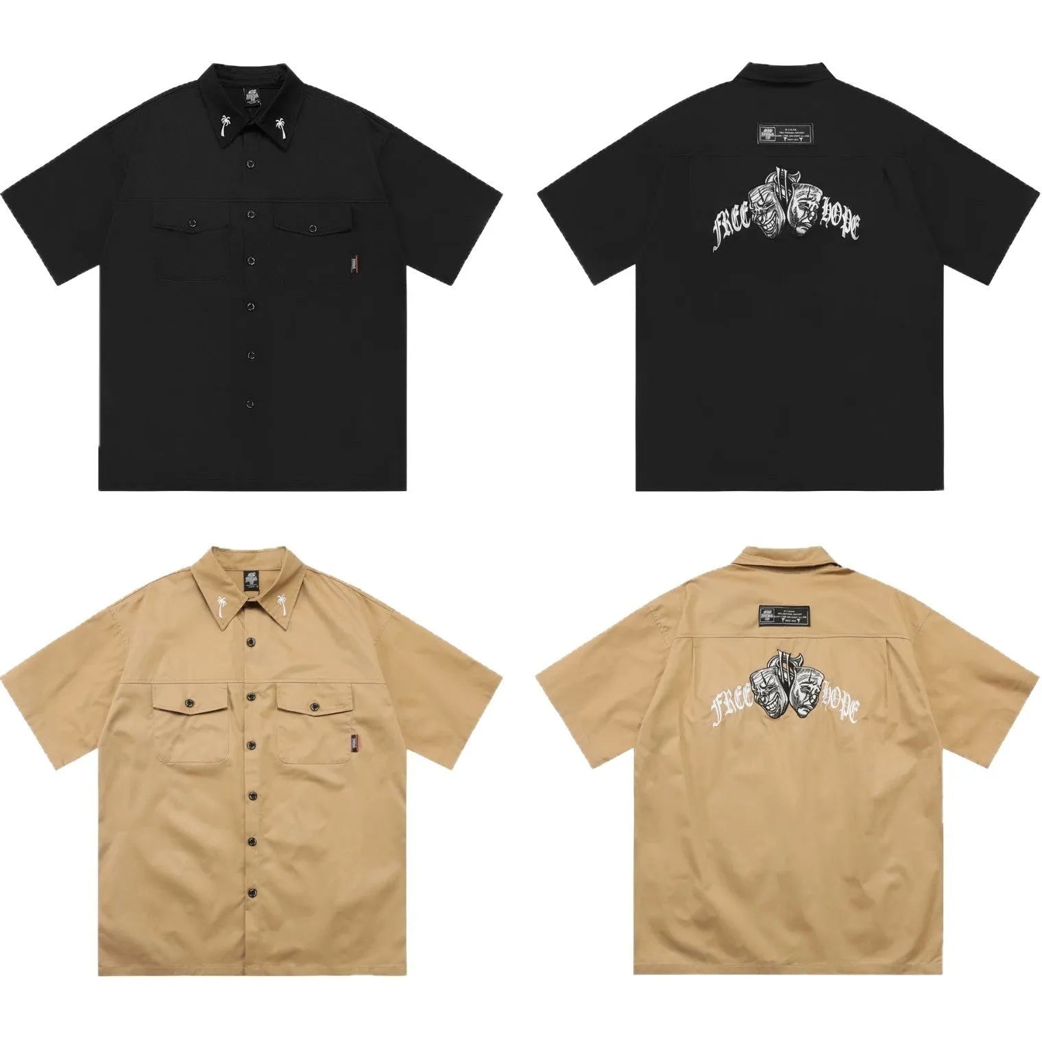 Men's loose fit half-sleeve pocket shirt in black, made from cotton blend fabric.