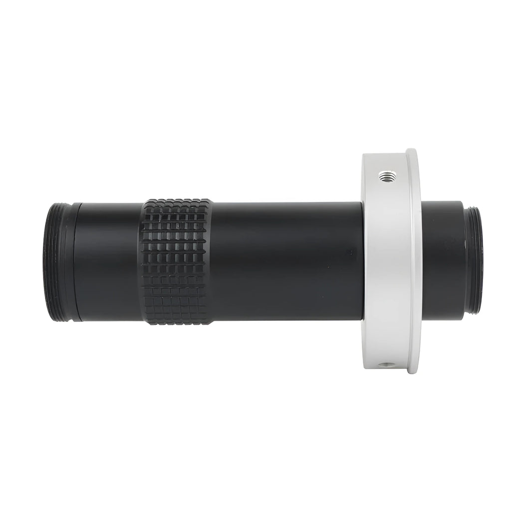 Black industrial monocular camera lens with 0.1-1.3X magnification for component inspection