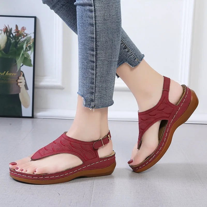 Women's casual wedge heel sandals with adjustable back strap in vegan leather