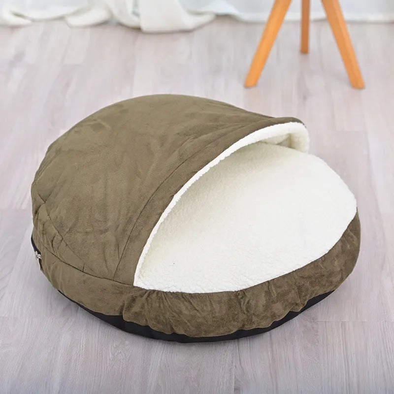 Brown cloth dog kennel with removable washable cover for small to medium dogs