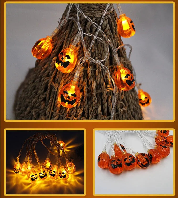Halloween LED string lights with pumpkin lantern and ghost pendants on 1.2m cord