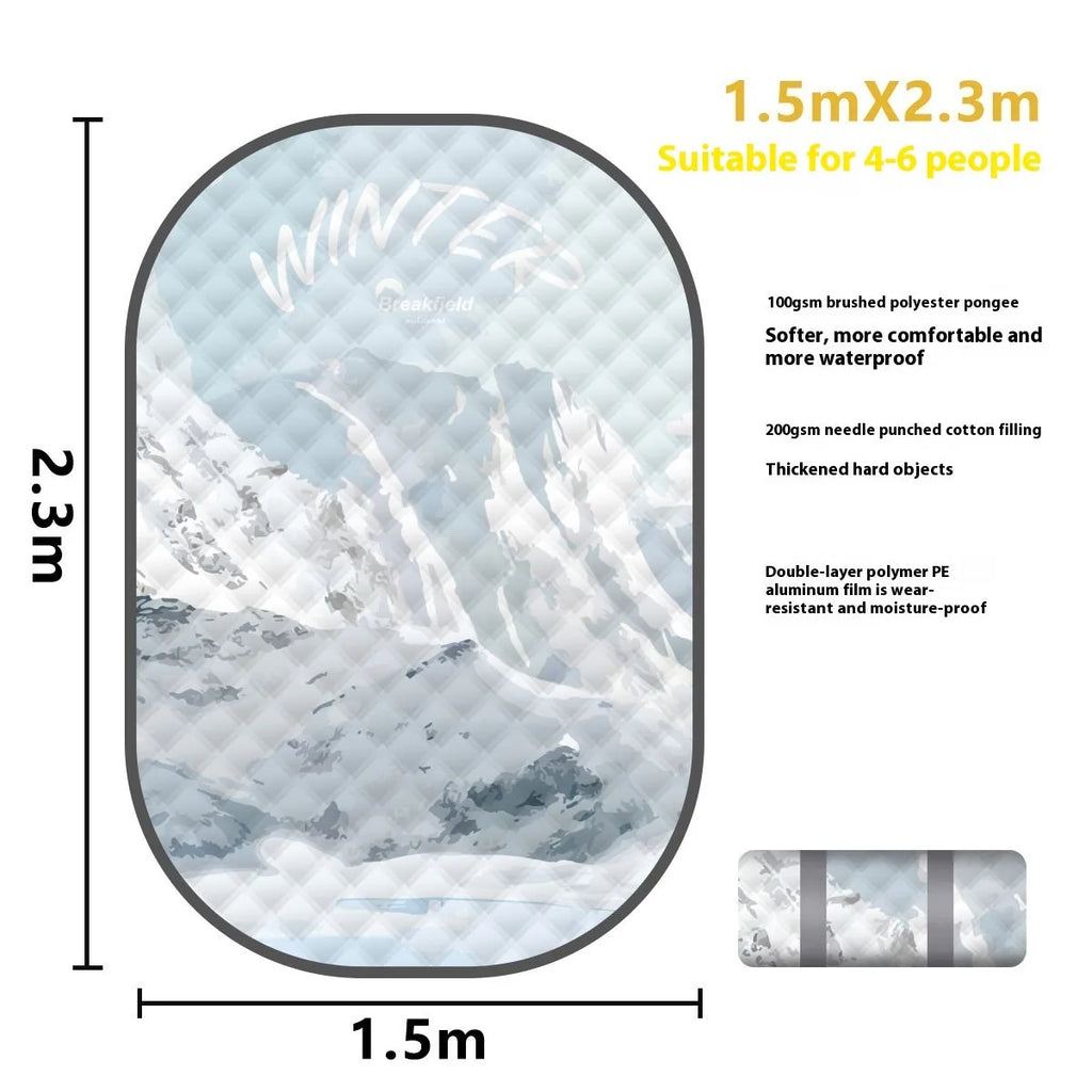Waterproof ultrasonic thickening picnic mat in Four Seasons colours showing brushed fabric texture and 2x3 metre dimensions