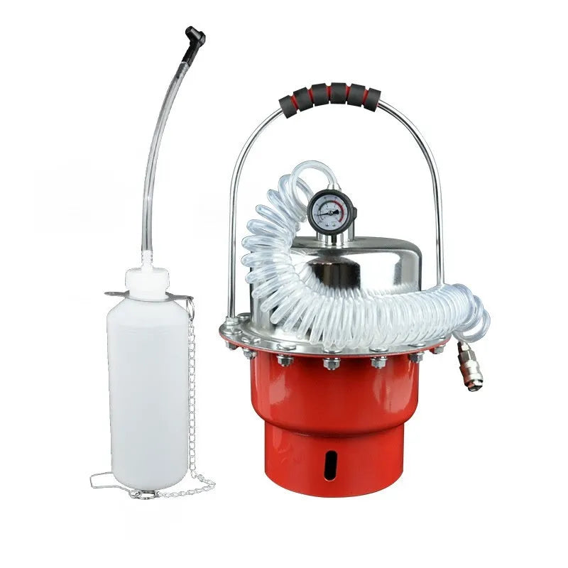 Pneumatic brake fluid replacement machine with pressure gauge and transparent drain pipe