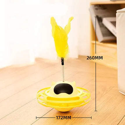 Pink cat tumbler turntable toy with rotating mechanism and cat stick, 17x10 cm dimensions