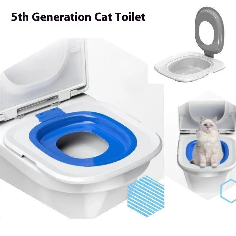 Fifth generation grey ABS plastic cat toilet trainer with integrated litter mat