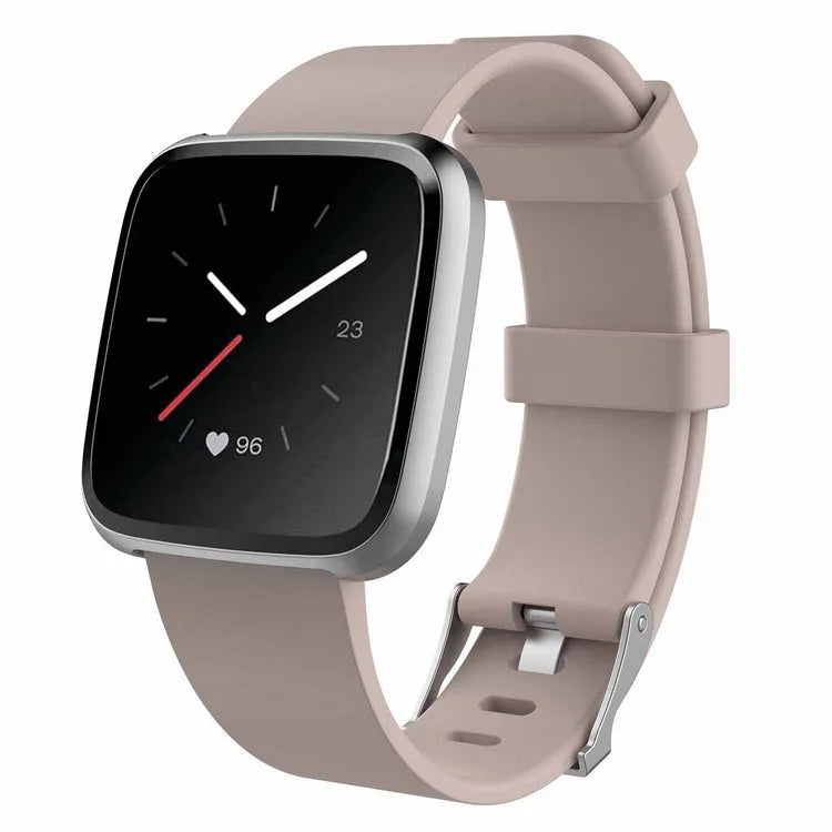 Fitbit Versa Lite replacement wrist strap showing colour options including black, blue, purple, red, and yellow