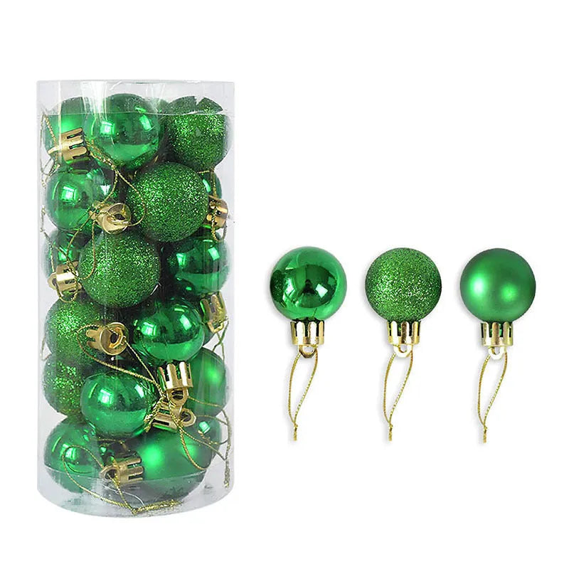 Shiny matte Christmas baubles in various colours showing 3cm diameter plastic electroplated decorations