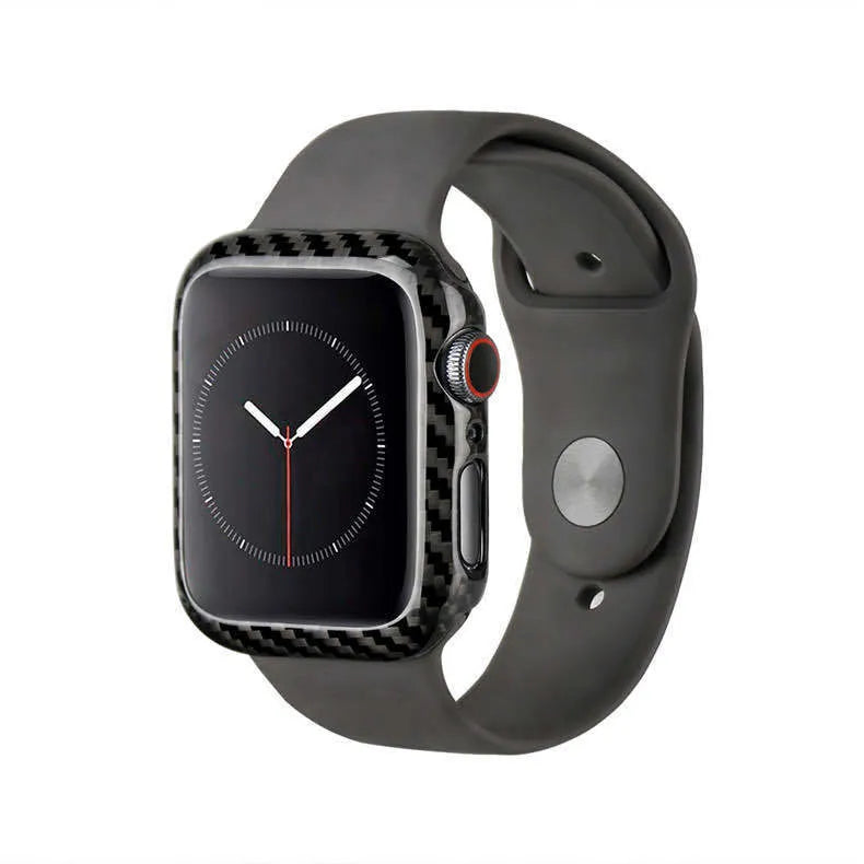 Bright black half wrap leather case fitted on an Apple Watch Series 4 44mm